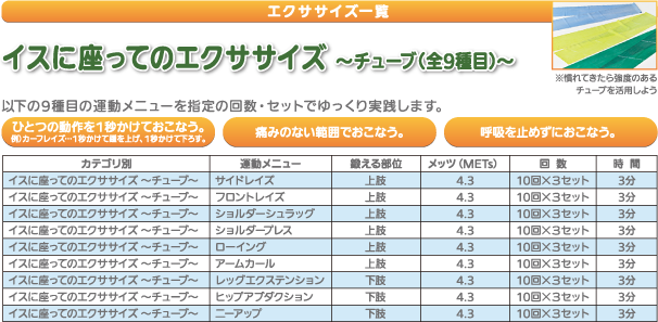 イスに座ってのエクササイズ～チューブ(全9種目)～